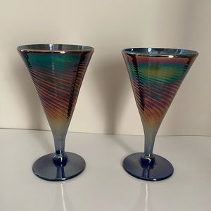 Rick Strini Blue Iridescent Fluted Blown Glasses
